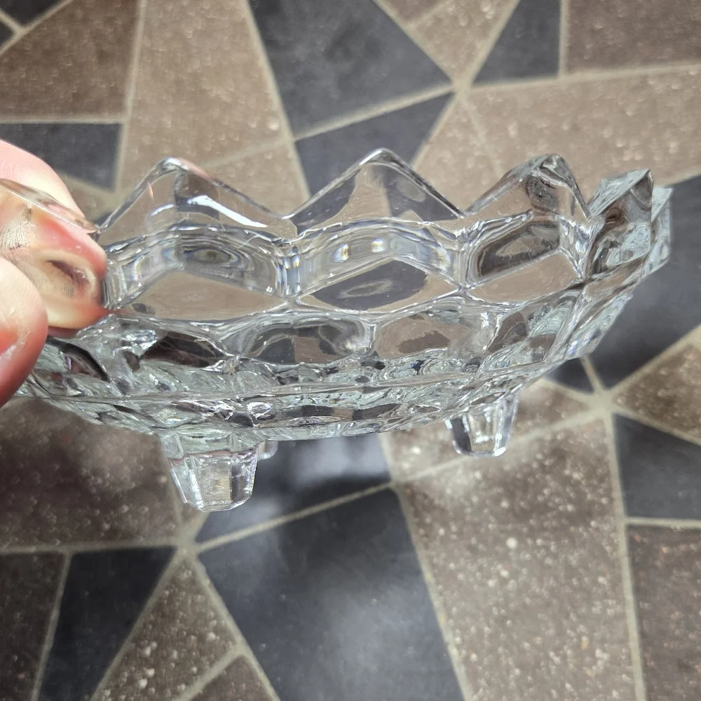 Clear Glass Cubist Tri-Footed Bowl